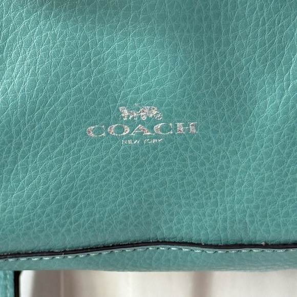 COACH Derby Turquoise Leather Small Mini Backpack Purse Bag Purple Liner - Picture 2 of 8